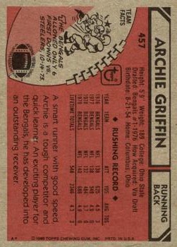 1980 Topps #457 Archie Griffin back image