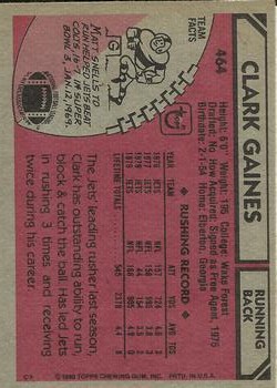 1980 Topps #464 Clark Gaines back image