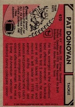1980 Topps #470 Pat Donovan RC back image