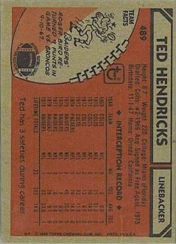 1980 Topps #489 Ted Hendricks back image