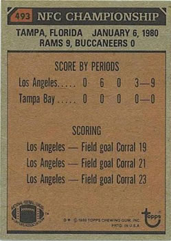 1980 Topps #493 NFC Championship/Rams 9,/Buccaneers 0/(Vince Ferragamo) back image