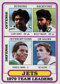 1980 Topps #507 New York Jets TL/Clark Gaines/Wesley Walker/Burgess Owens/Joe Klecko/(checklist back0