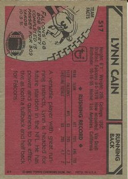 1980 Topps #517 Lynn Cain RC back image