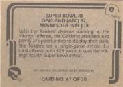 1980 Fleer Team Action #67 Super Bowl XI/Oakland AFC 44/Minnesota NFC 14/(Chuck Foreman) back image