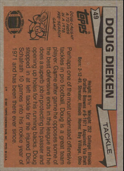 1981 Topps #49 Doug Dieken back image