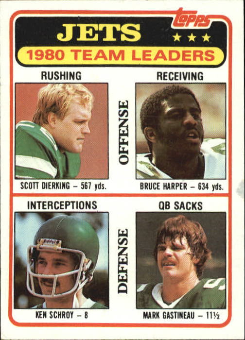 1981 Topps #132 New York Jets TL/Scott Dierking/Bruce Harper/Ken Schroy/Mark Gastineau/(checklist back)