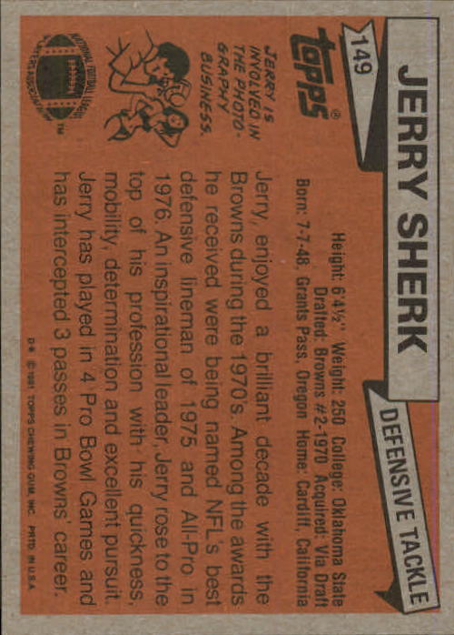 1981 Topps #149 Jerry Sherk back image