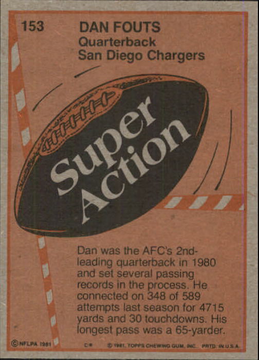 1981 Topps #153 Dan Fouts SA back image