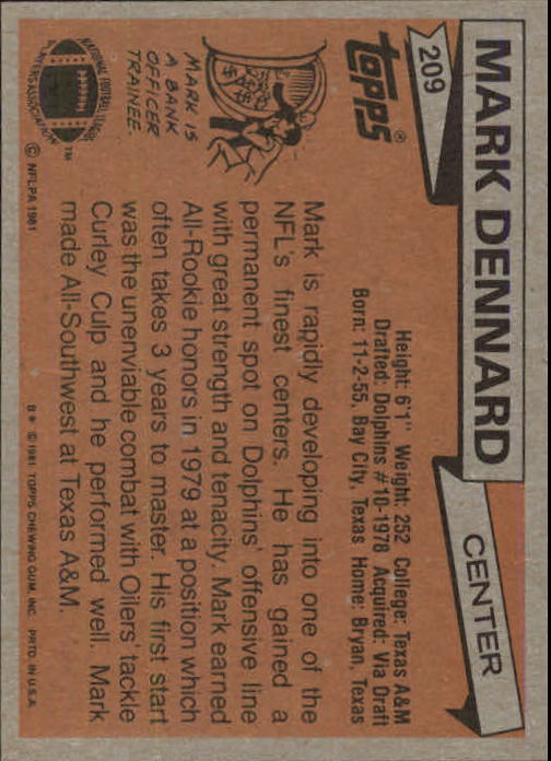 1981 Topps #209 Mark Dennard back image