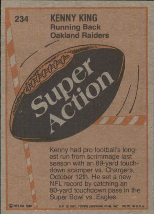 1981 Topps #234 Kenny King SA back image