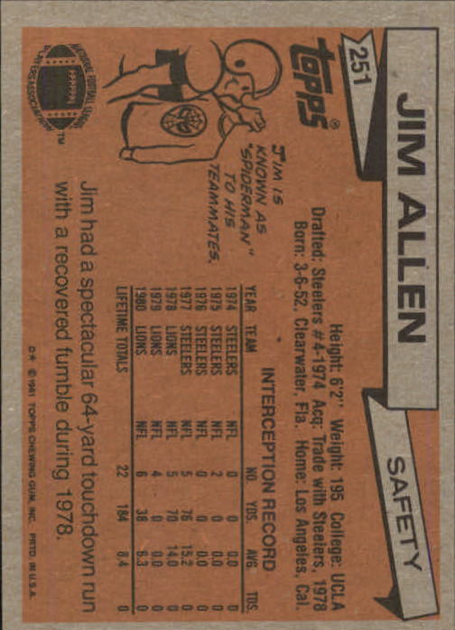 1981 Topps #251 Jim Allen back image