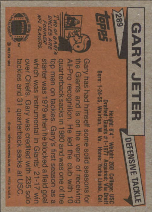 1981 Topps #289 Gary Jeter back image