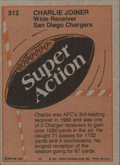 1981 Topps #312 Charlie Joiner SA back image