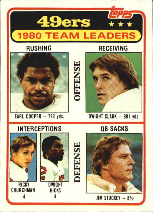 1981 Topps #319 San Francisco 49ers TL/Earl Cooper/Dwight Clark/Ricky Churchman/Dwight Hicks/Jim Stuckey/(checklist back)