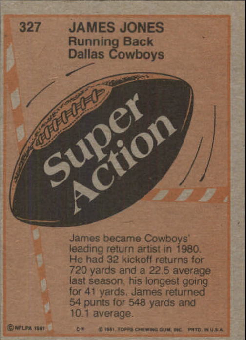 1981 Topps #327 James Jones SA back image