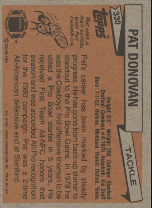 1981 Topps #330 Pat Donovan back image
