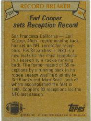 1981 Topps #331 Earl Cooper RB/Most Receptions/Running Back;/Season: Rookie back image