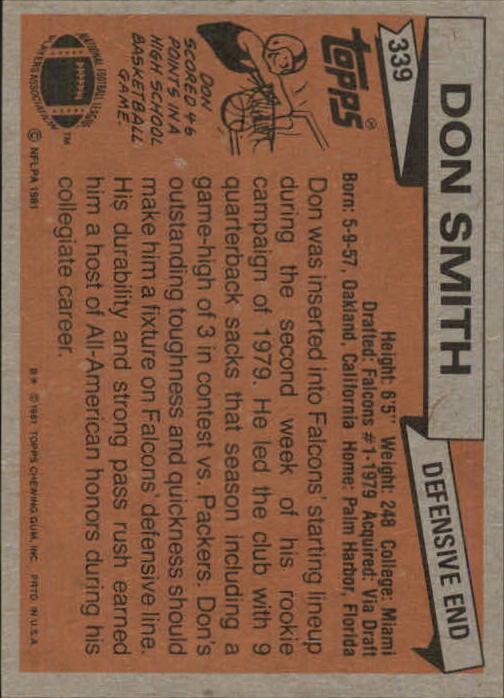 1981 Topps #339 Don Smith back image