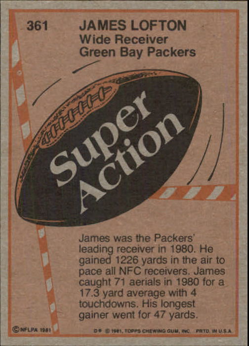 1981 Topps #361 James Lofton SA back image