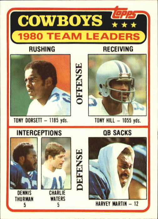 1981 Topps #376 Dallas Cowboys TL/Tony Dorsett/Tony Hill/Dennis Thurman/Charlie Waters/Harvey Martin/(checklist back)