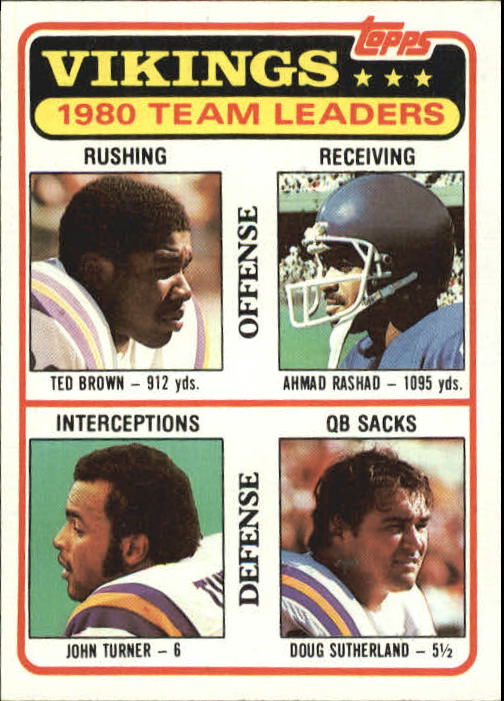 1981 Topps #432 Minnesota Vikings TL/Ted Brown/Ahmad Rashad/John Turner/Doug Sutherland/(checklist back)