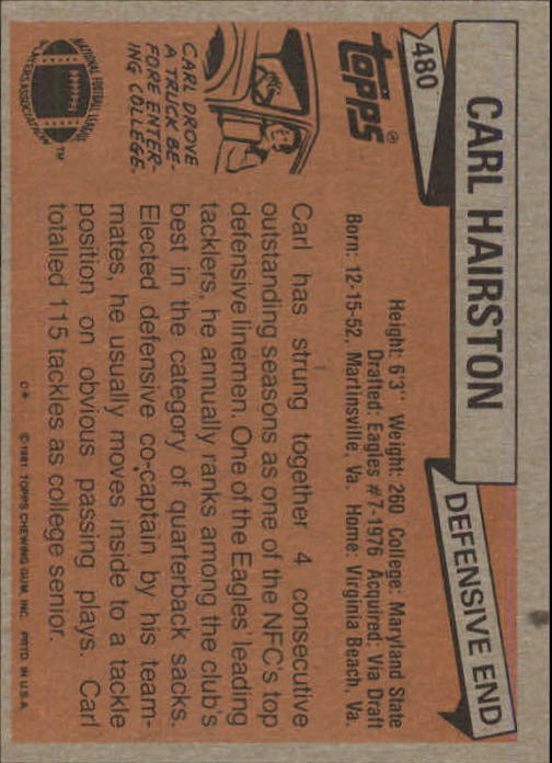 1981 Topps #480 Carl Hairston back image