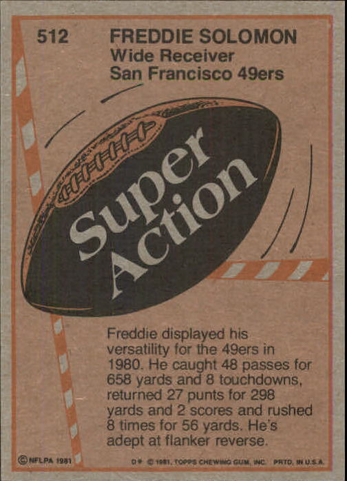 1981 Topps #512 Freddie Solomon SA back image