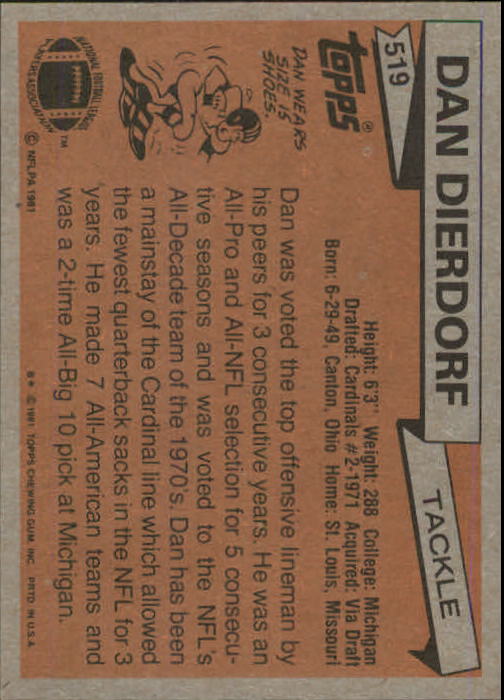 1981 Topps #519 Dan Dierdorf back image