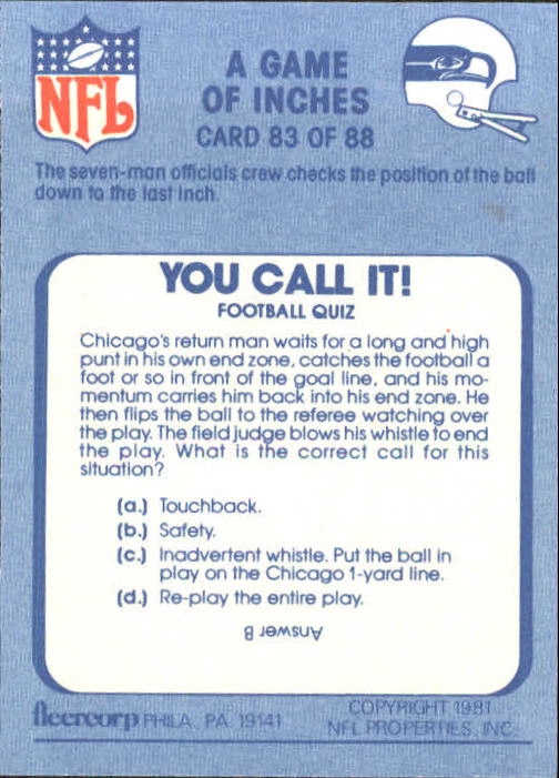 1981 Fleer Team Action #83 A Game Of Inches back image