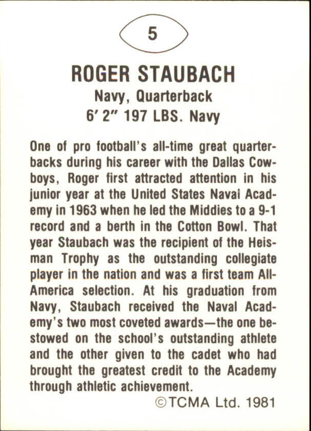 1981 TCMA Greats #5 Roger Staubach back image