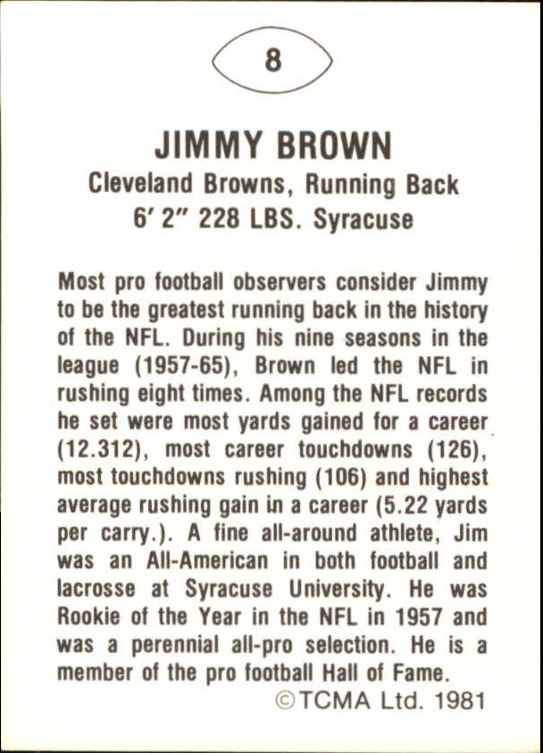 1981 TCMA Greats #8 Jim Brown back image