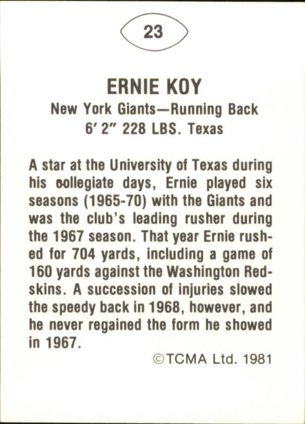 1981 TCMA Greats #23 Ernie Koy back image
