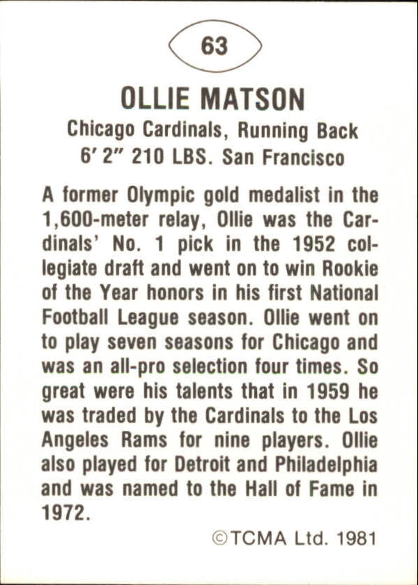 B2243- 1981-87 TCMA Football Greats Card #s 1-90 -You Pick- 15+ FREE US SHIP - Picture 125 of 155