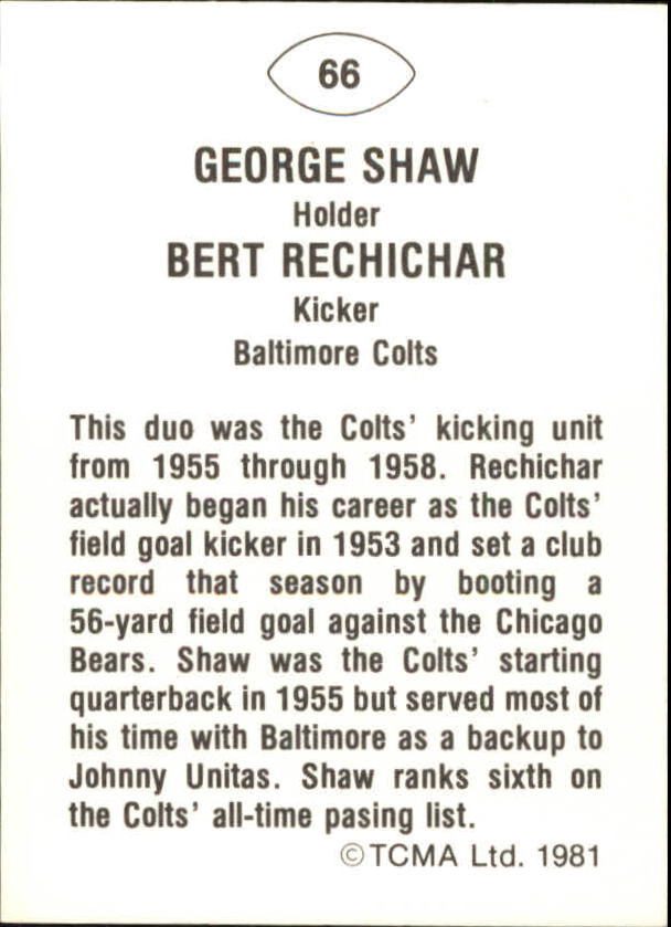 1981 TCMA Greats #66 George Shaw and back image