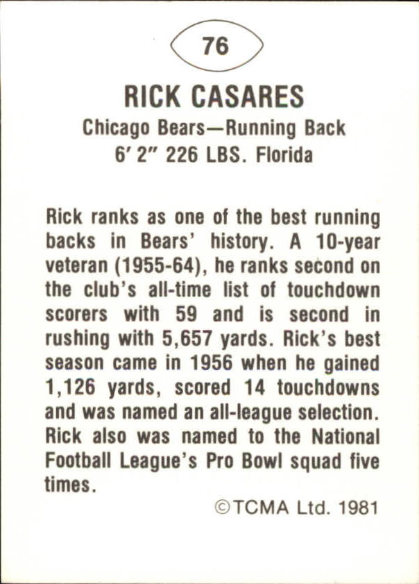 1958 Topps Football Card # 53 Rick Casares - Chicago Bears (EX)