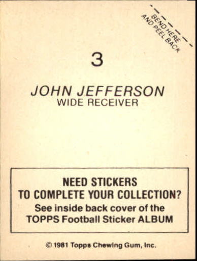 1981 Topps Stickers #3 John Jefferson LL back image