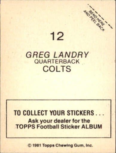 1981 Topps Stickers #12 Greg Landry back image