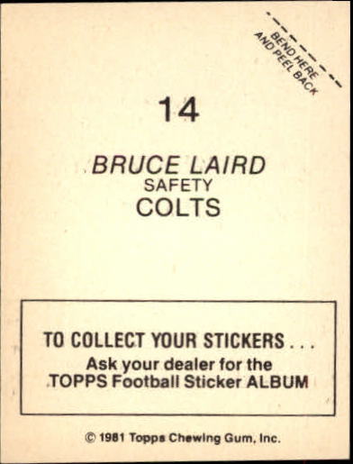 1981 Topps Stickers #14 Bruce Laird back image