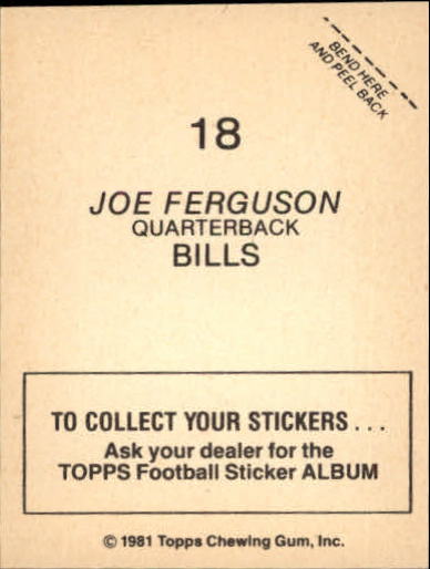 1981 Topps Stickers #18 Joe Ferguson back image