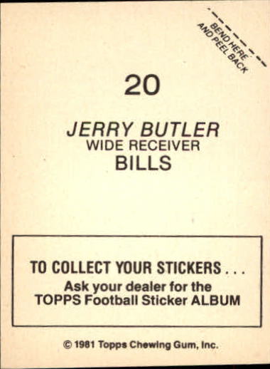 1981 Topps #226 Buffalo Bills TL/Joe Cribbs/Jerry Butler/Steve Freeman/Ben  Williams/(checklist back) - NM-MT