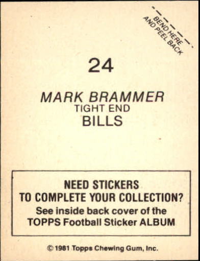 1981 Topps Stickers #24 Mark Brammer back image