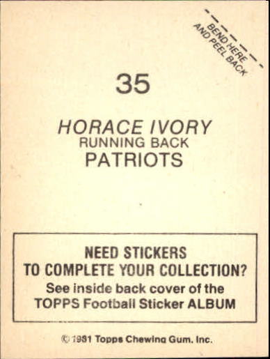 1981 Topps Stickers #35 Horace Ivory back image