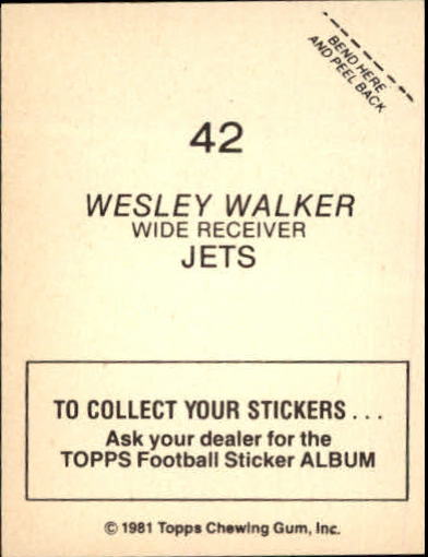 1981 Topps Stickers #42 Wesley Walker back image