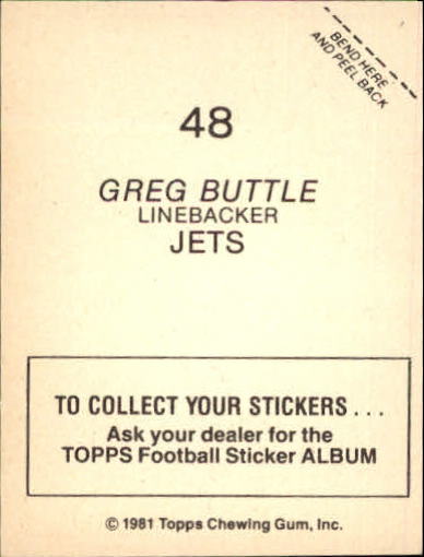 1981 Topps Stickers #48 Greg Buttle back image