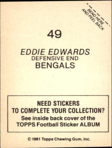 1981 Topps Stickers #49 Eddie Edwards back image