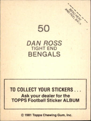 1981 Topps Stickers #50 Dan Ross back image