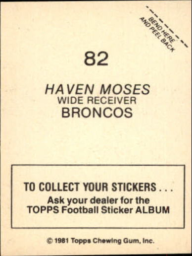 1981 Topps Stickers #82 Haven Moses back image
