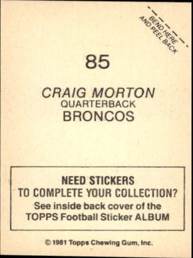 1981 Topps Stickers #85 Craig Morton back image
