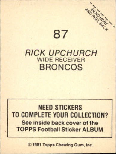 1981 Topps Stickers #87 Rick Upchurch back image