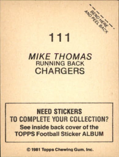 1981 Topps Stickers #111 Mike Thomas back image
